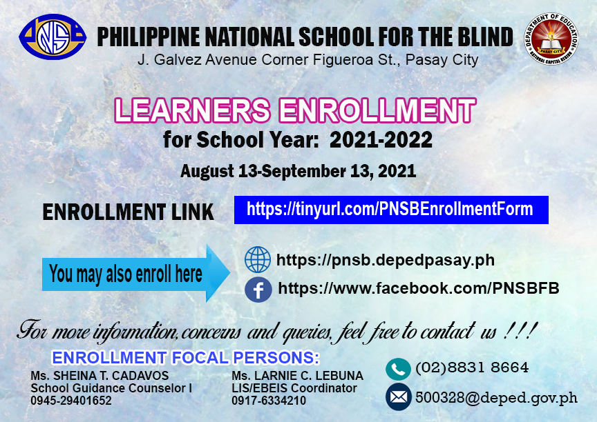 PNSB ENROLLMENT FOR SY:2021-2022